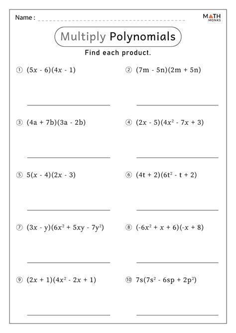 Multiplying Polynomials Worksheets Answer
