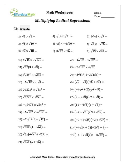 Multiplying Radical Expressions.pdf Worksheets Library