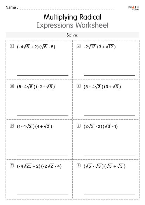 Multiplying Radicals Worksheets Math Monks