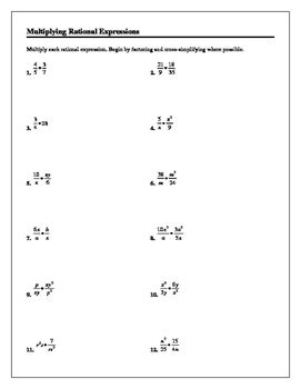 Multiplying Rational Expressions Worksheet