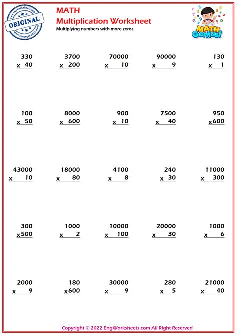Multiplying numbers with more zeros Worksheets and Exercise Images