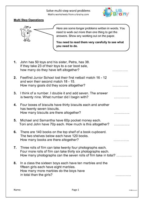 Multistep Word Problems Worksheets