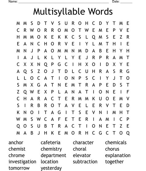 Multisyllable Words Word Search WordMint