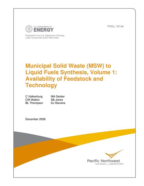 Municipal Solid Waste (MSW) to Liquid Fuels Synthesis, …