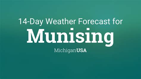 Munising weather forecast 14 day. Weather overview for Munising (Alger County, Michigan, United States): detailed weather forecasts, 14 days trend, current rain/snow radar, storm tracking, current observations, satellite images, model charts and much more. ... Forecast . Weather overview; Forecasts; Meteograms; 14 day forecast new; Forecast XL; 