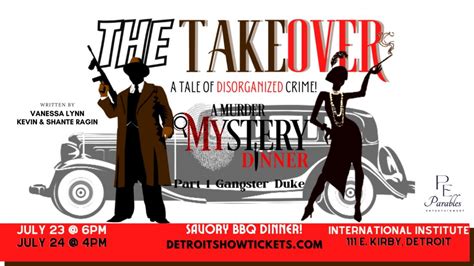 Murder mystery dinner detroit. Eventbrite - The Murder Mystery Company in Detroit presents Best Laid Plans: Murder Mystery Dinner Theater Show in Detroit - Friday, April 19, 2024 at They Say Restaurant, Detroit, MI. Find event and ticket information. A night of mystery and intrigue where anyone could be the killer, even you! 