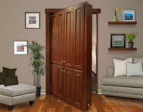 Murphey door. These Murphy Doors open either inswing or outswing to allow entry to an otherwise concealed room. Murphy doors can be used to: conceal pantries. kids playrooms. gun storage. or any other room. Murphy doors can be custom built to install in any size opening up to 36 inches. Murphy doors can be designed as part of your new home build or ... 