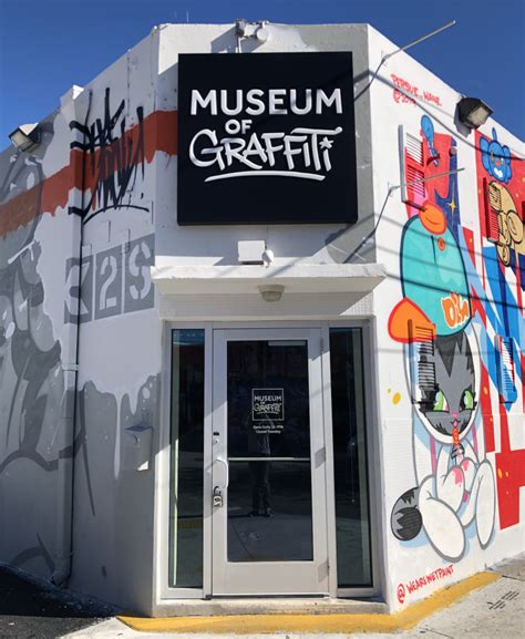 Museum of graffiti. 276 NW 26th Street. Miami, FL 33127. 786.580.4678. Follow Us. Instagram. Twitter. Facebook. TikTok. Information. Buy Tickets. Purchase general admission tickets for the museum of graffiti in Miami, FL. Visit us today and see one of Miami's top museums for yourself! 