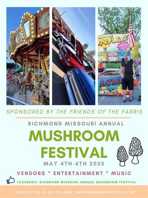 Mushroom festival richmond mo 2023. This festival is short, just like morel season. We guarantee you will be wowed by what is packed in between 12 noon - 4pm. There’s 20+ microbrews, countless pounds of fried and fresh morels available for purchase, 7 local food trucks, and 3 hours of free, live music by the Kay Brothers. 