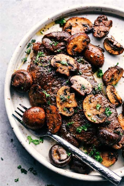 Mushrooms for steak. Instructions · Melt 2 tablespoons butter in a small skillet over medium heat. Add mushrooms and herbs and sauté, stirring occasionally, until tender, about 4 to ... 