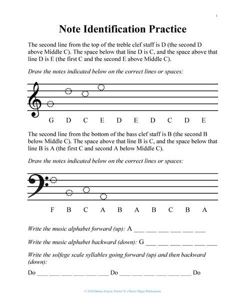 Music Note Identification Worksheets