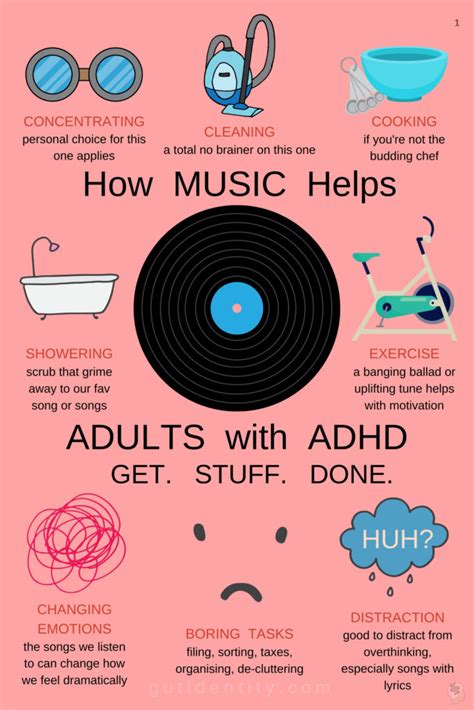 Music for adhd. From the ADDitude Magazine article, "Music That Focuses the Brain" by Sharlene Habermeyer, March 14, 2019 (https://www.additudemag.com/study-music-to-focus-t... 