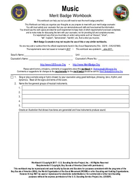 Music merit badge workbook. View current Bugling Merit Bagde requirements and resources from the official Boy Scouts of America Merit Badge Hub 