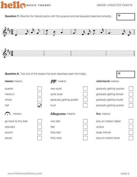 About the exams. Our Music Theory exams cover the essential building blocks of music, starting with the basics of rhythm and notes at Grades 1 to 5 before moving on to harmony, counterpoint, composition and a broad knowledge of western music at Grades 6 to 8. Music Theory Grades 1 to 5. Music Theory Grades 6 to 8.. 