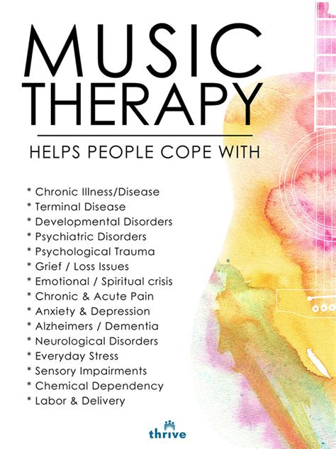 Music therapy can help people improve their mood and mental health with music. Learn how music is used as a therapy for anxiety, depression, and other conditions. ... you may listen to different genres of music, play a musical instrument, or even compose your own songs. You may be asked to sing or dance. Your therapist may encourage you to .... 