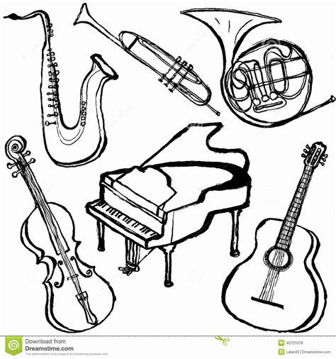 Musical Instruments Color Worksheet Sketch Coloring Page