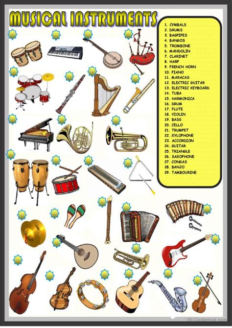 Musical Instruments ESL Vocabulary Memory Game - ESL Games …