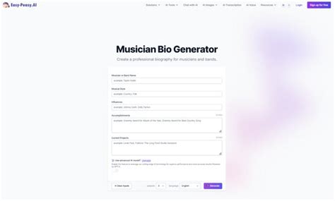 Musician Bio Generator: Create Professional Artist Biographies