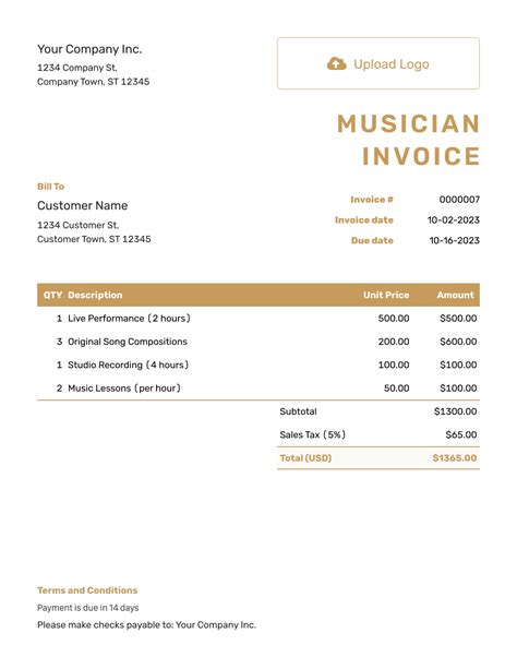 Musician Invoice Format Cards Design Templates