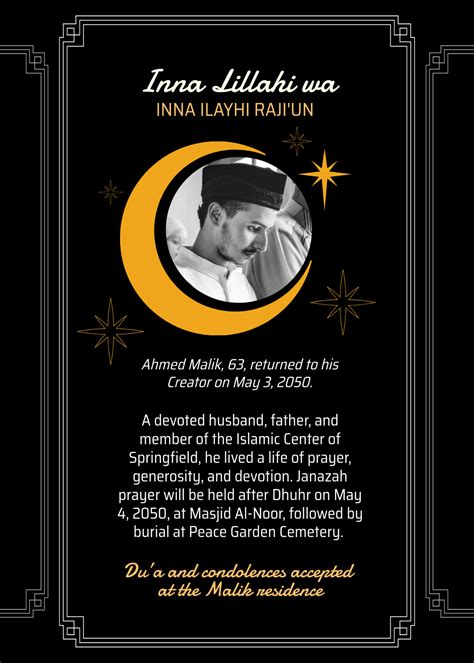 Muslim obituary examples.  Stay updated with the latest mosque prayer times...