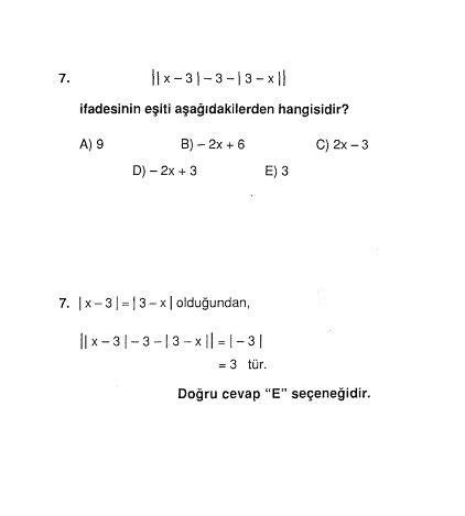 Mutlak Değer 7 Test Sorular.