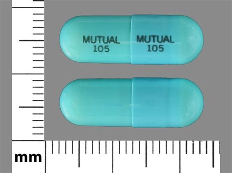 Mutual 105 blue capsule. "m Blue and Oval" Pill Images. Showing closest matches for "m". The characters you searched for may be inverted (upside-down). Try searching for "w". ... MUTUAL 105 MUTUAL 105 Color Blue Shape Capsule/Oblong View details. M 42. Clindamycin Hydrochloride Strength 300 mg Imprint M 42 Color Blue Shape Capsule/Oblong View … 