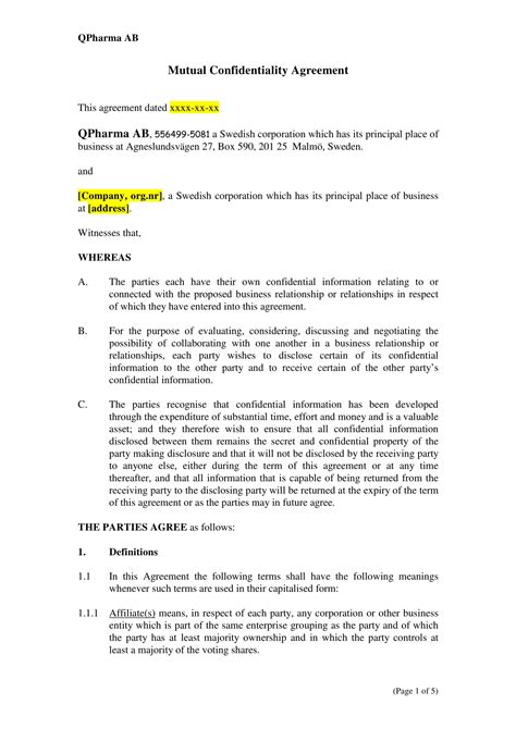 Mutual Confidentiality Agreement 15+ PDF, DOC Examples
