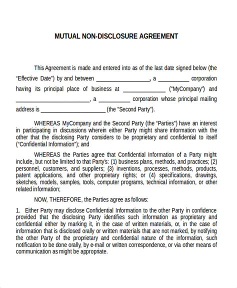 Mutual Understanding Agreement Template Awesome Template Collections