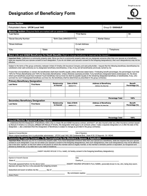 Mutual of Omaha Beneficiary Form Fill Out and Sign Printable PDF