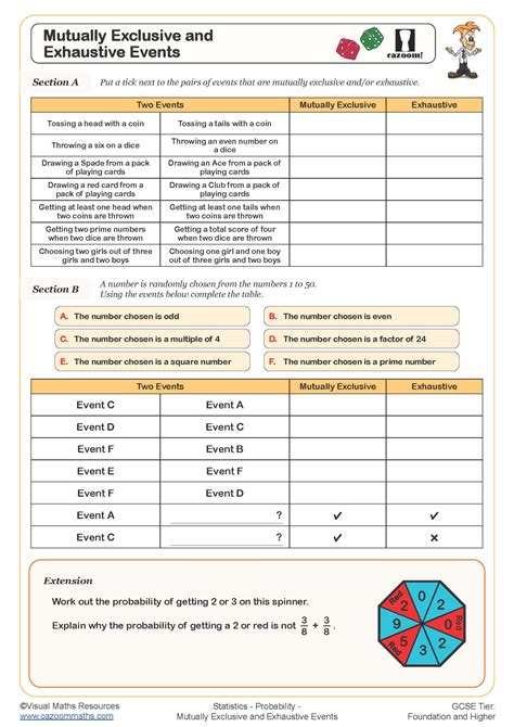 Mutually Exclusive Events Worksheets - Math Worksheets Center