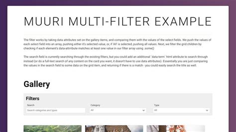 Muuri docs.  If you provide a selector Muuri uses it to filter the current ...