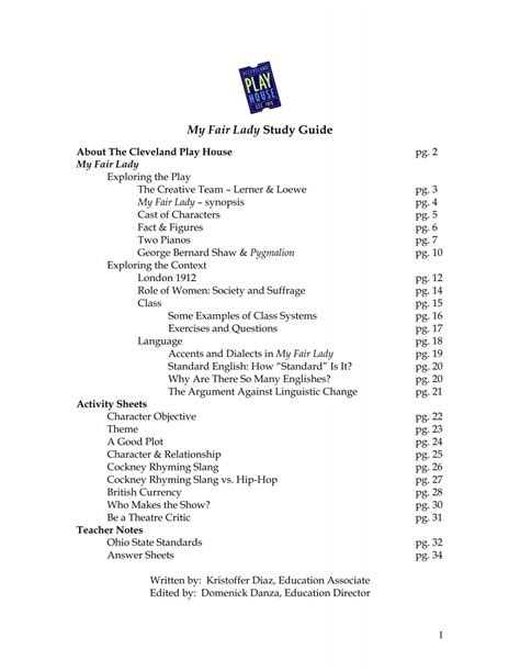 My Fair Lady Study Guide