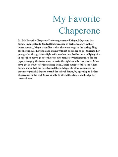 My Favorite Chaperone Summary - Free Essay Example