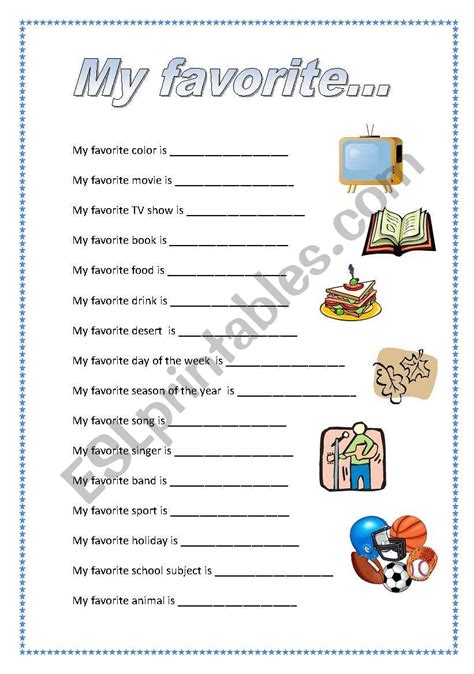 My Favorite Things Worksheet Elementary