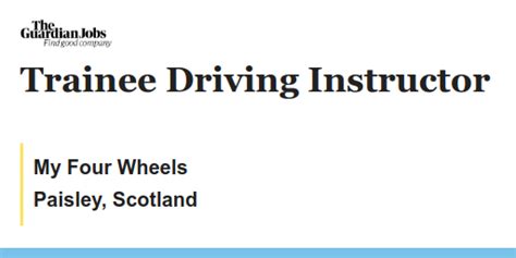 My Four Wheels hiring Driving Instructor Trainee in Bow of Fife ...