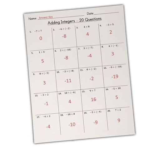 My Math Resources Adding Integers Worksheet 1