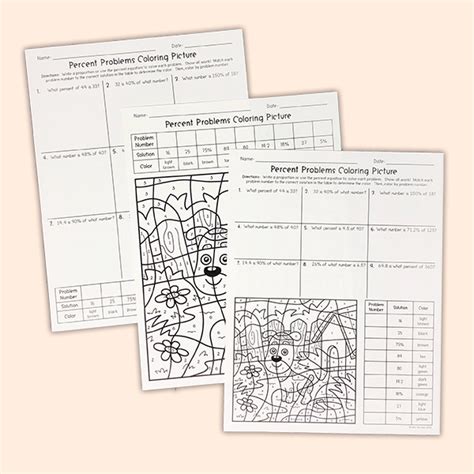 My Math Resources Percent Problems Coloring Picture Worksheet