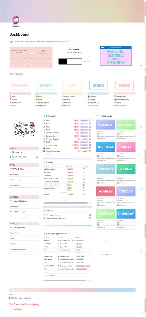My Pretty Dashboard Multiple templates inside Notion