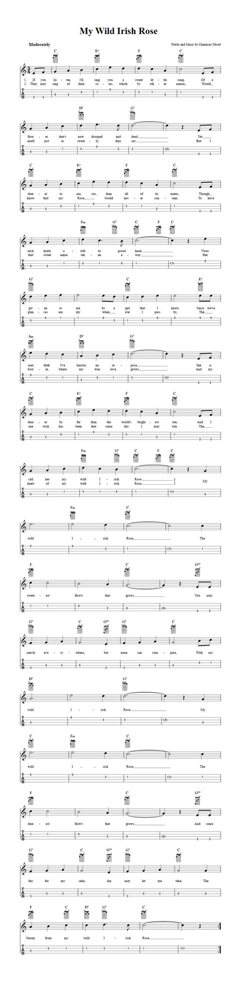 My Wild Irish Rose Baritone Ukulele Tab - RiffSpot.com