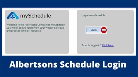 Welcome to the Albertsons Companies mySchedule ESS which allows you to view your Weekly Schedule and process Time off requests. Login to mySchedule.. 