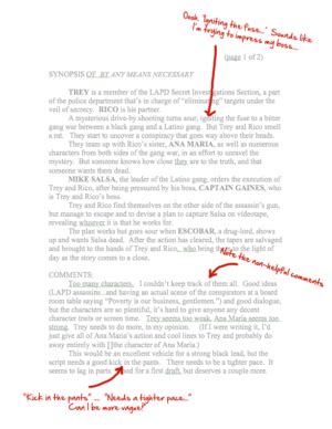 My first script coverage ever for Media Artists Group in 1994