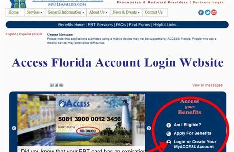 My florida access login page. MyAccessFlorida is an online portal created by the Florida Department of Children and Families. It provides access to benefits, services, information, and resources for Floridians who need assistance in areas such as food, cash assistance, medical coverage, and care coordination. 