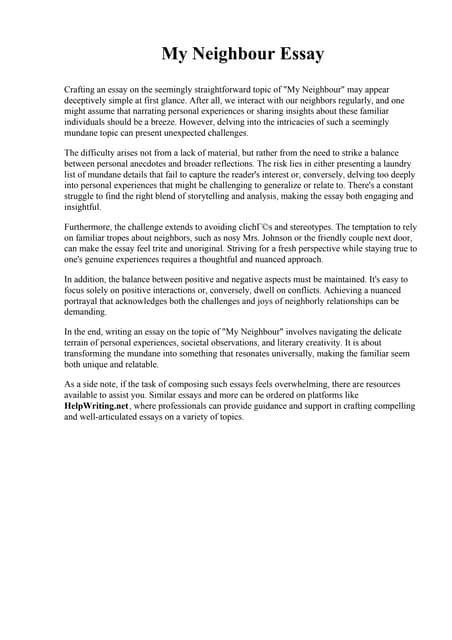 My neighbour essay for class 7 pdf. .  ...