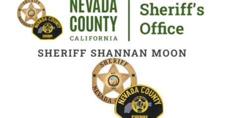Daily Activity Report. Animal Control. Community Engagement. Contact Us. Nevada County Sheriff's Office. 950 Maidu Avenue. Nevada City, CA 95959. Phone: 530-265-1471. ... Find ways to make contact with inmates of the Nevada County Sheriff's Office. Sheriff Moon. Meet Sheriff Shannan Moon. Contact Us. Shannan Moon Sheriff-Coroner-Public ....