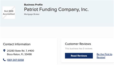 My patriot funding reviews. If you choose to do business with this business, please let the business know that you contacted BBB for a BBB Business Profile. As a matter of policy, BBB does not endorse any product, service or ... 