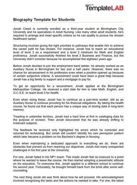 My personal biography examples for students