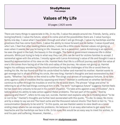 My values in life essay.  Find examples to help improve your writing The ...