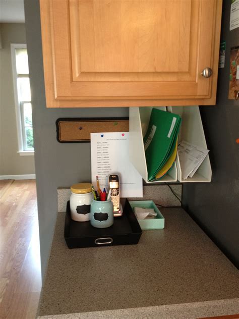 My very own kitchen command/storage center. A magazine holder …