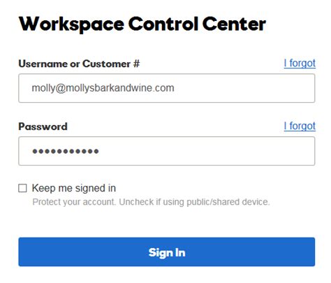 My workspace login. As an administrator, you can set up and manage Workspace Email accounts for everyone in your organization. To access your own (non-admin) email account, follow the steps to sign in to Webmail. Go to the Workspace Control Center. Enter your GoDaddy Username and Password, and select Sign In. 