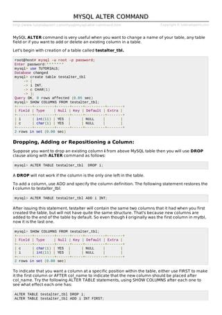 MySQL ALTER DATABASE Statement - tutorialspoint.com